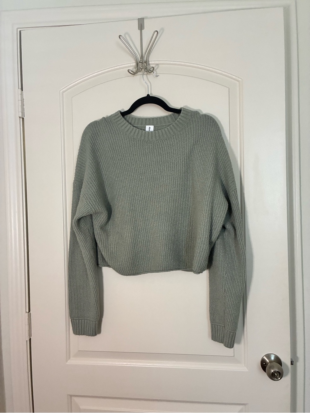 Abound Cropped Crew Sweater in Sage Green